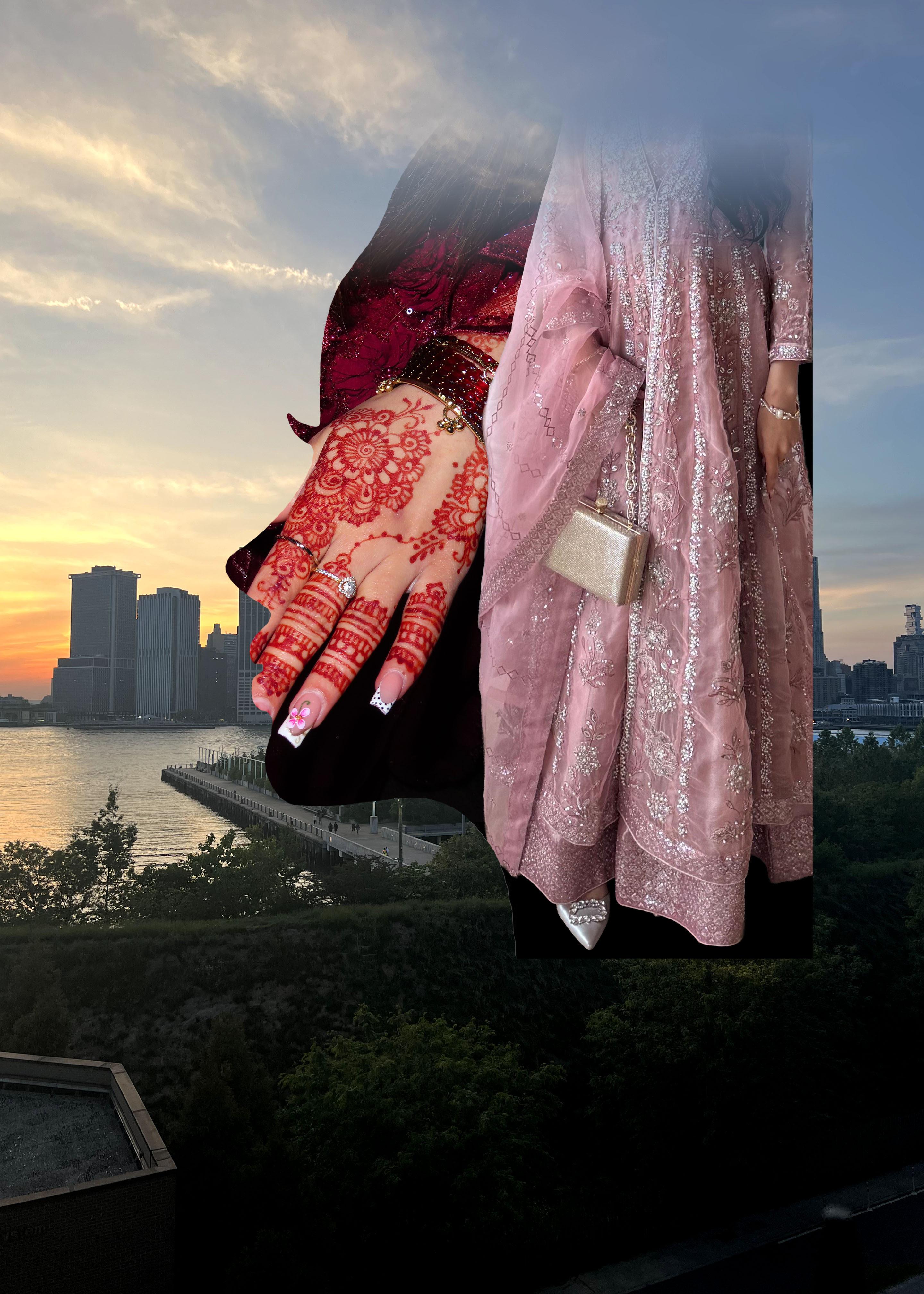 Photomontage of Pakistani culture and city skyline